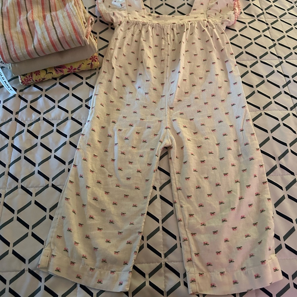 Adorable Cream Jumpsuit with Pink Accents